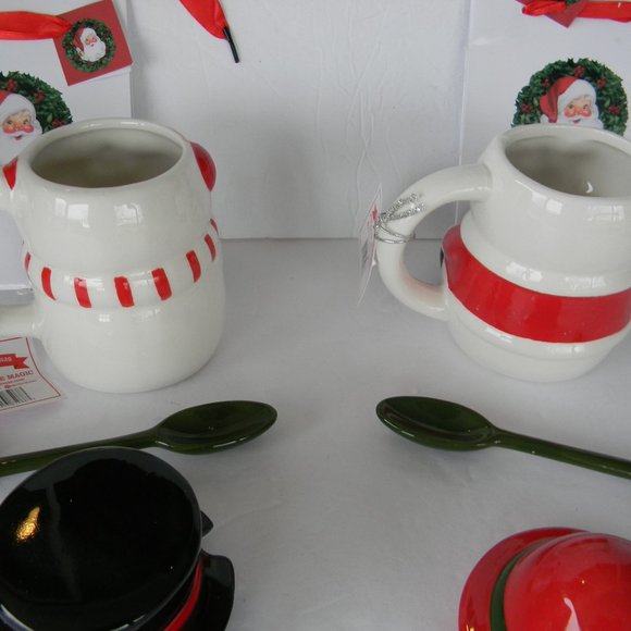 NEW Mr. Christmas SNOWMAN Mugs W/ Lids and Spoons (Set of 2) Large Ceramic GIFT - Picture 4 of 5